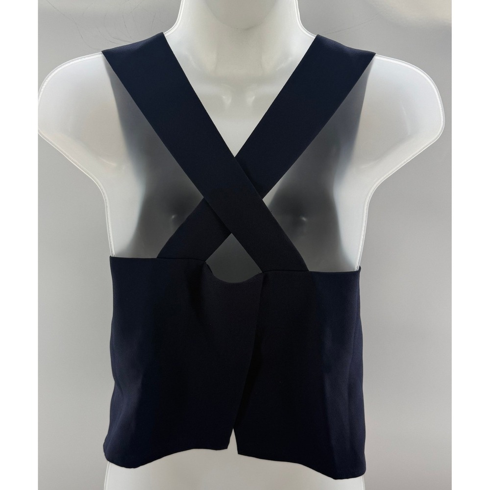 Club Monaco Navy Blue Deep V-Neck Cross Back Sleeveless Shirt XSmall NEW - Picture 3 of 8